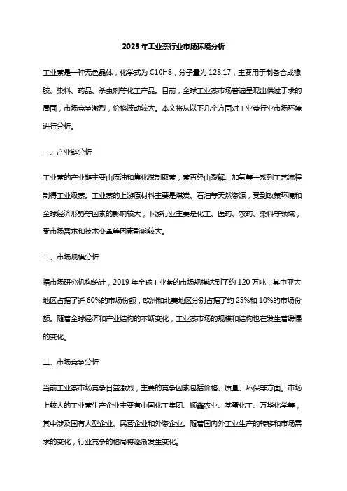 2023年工业萘行业市场环境分析