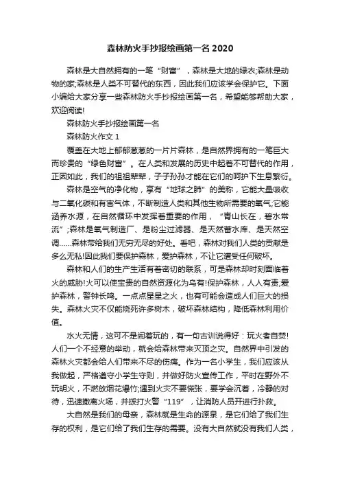 森林防火手抄报绘画第一名2020