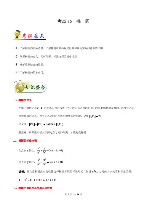 考点36 椭圆-备战2020年高考数学(文)考点一遍过