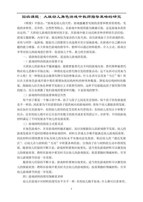大班幼儿角色游戏中教师指导策略的研究