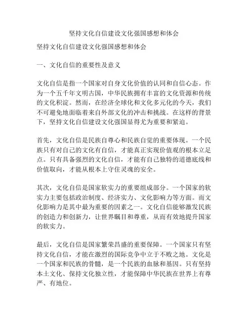 坚持文化自信建设文化强国感想和体会