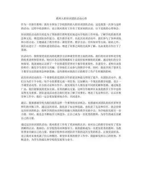 教师入职培训团队活动心得