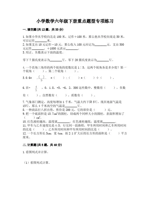 小学数学六年级下册重点题型专项练习附参考答案(满分必刷)