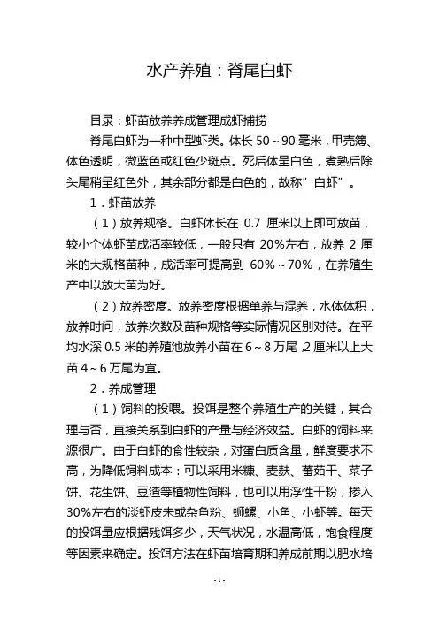 水产养殖：脊尾白虾