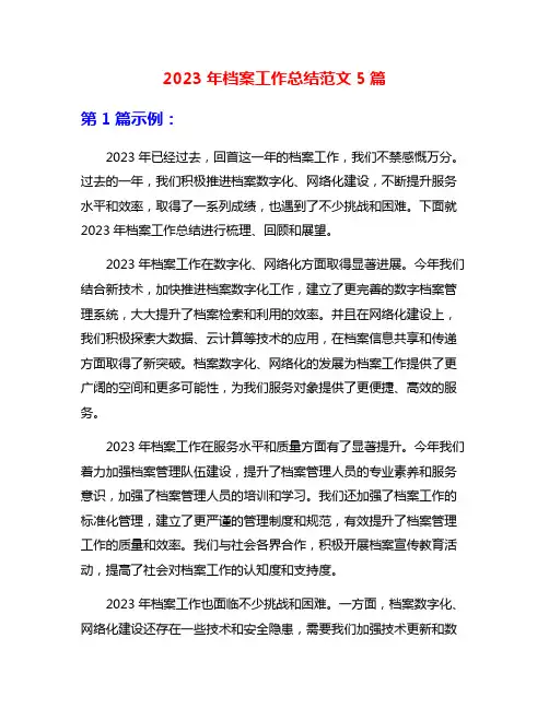 2023年档案工作总结范文5篇
