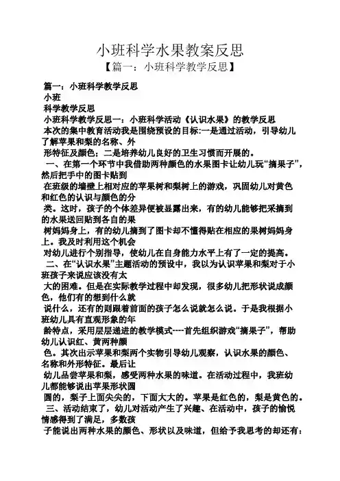 小班科学水果教案反思