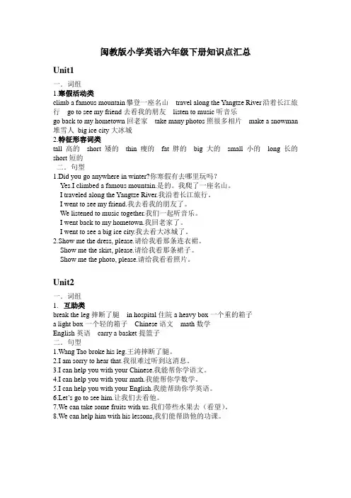 闽教版小学英语六年级下册知识点汇总.doc