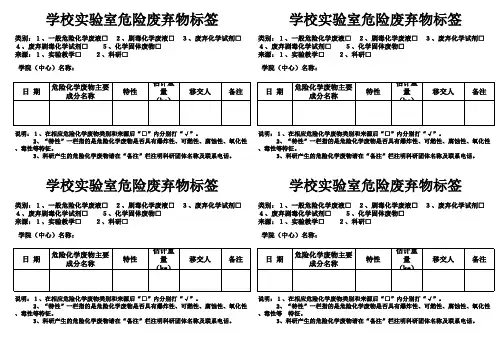 学校实验室危险废弃物(废液、空玻璃试剂瓶)标签
