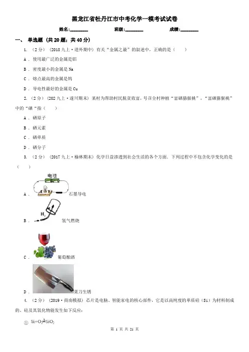 黑龙江省牡丹江市中考化学一模考试试卷