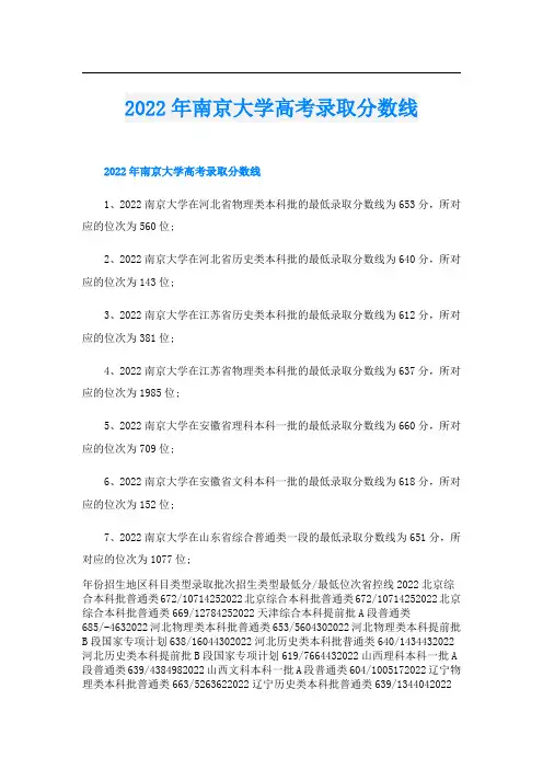 南京大学高考录取分数线