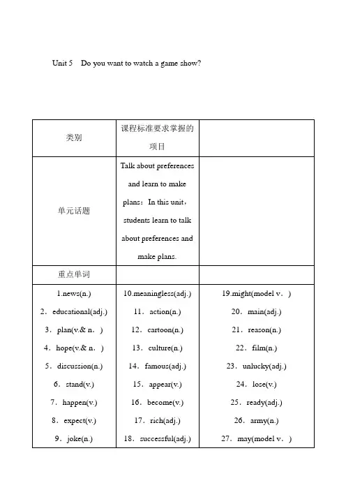 人教版八年级英语上册Unit 5 Do you want to watch a game show教案