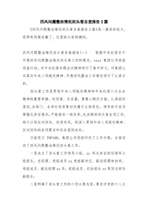 优秀报告范文：四风问题整治情况回头看自查报告2篇
