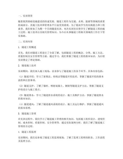 隧道实训报告总结