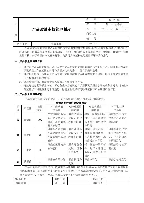 产品质量审核管理制度