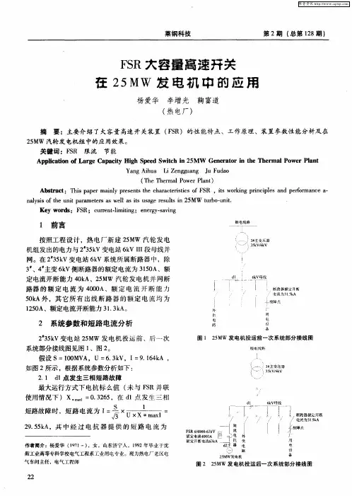 FSR大容量高速开关在25MW发电机中的应用