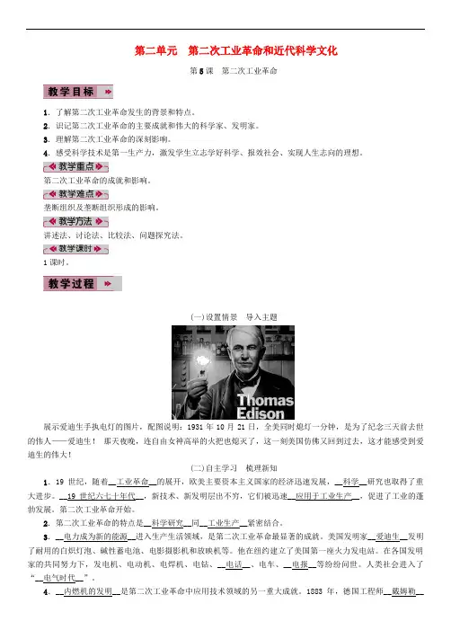 九年级历史下册 第二单元 第二次工业革命和近代科学文化 第5课 第二次工业革命教案2 新人教版