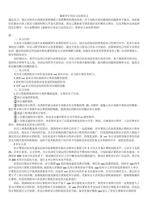 2019年最新版最新审计局实习总结范文