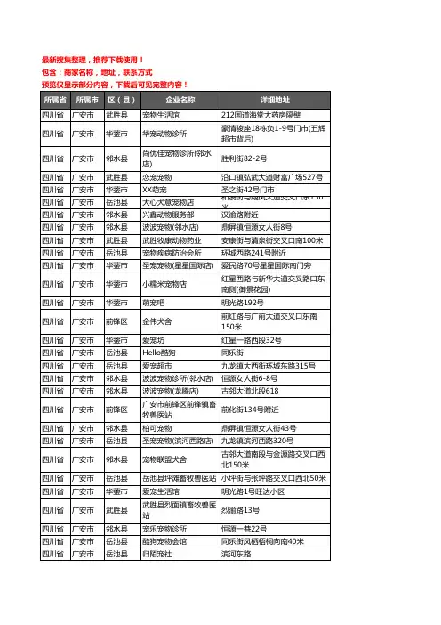 新版四川省广安市宠物企业公司商家户名录单联系方式地址大全66家