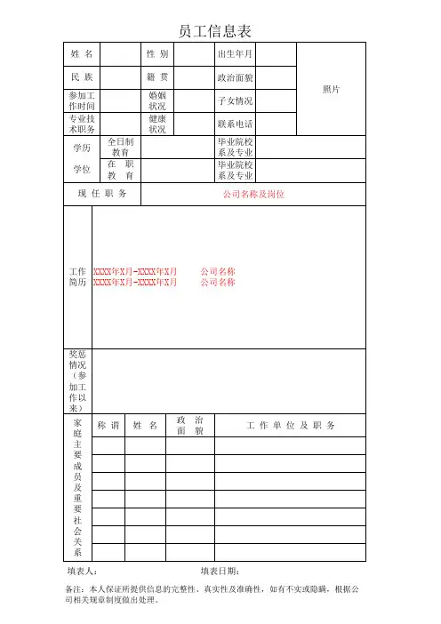 员工信息表(模板)