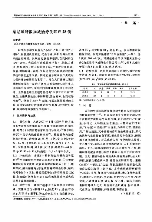 柴胡疏肝散加减治疗失眠症28例