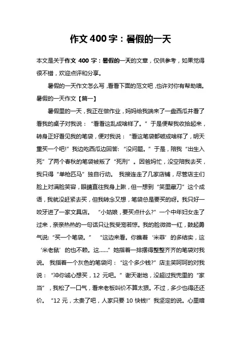 作文400字：暑假的一天