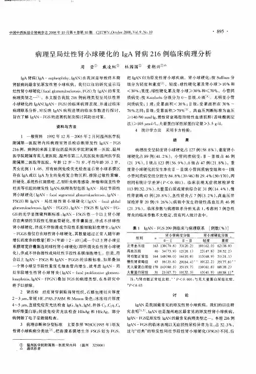 病理呈局灶性肾小球硬化的IgA肾病216例临床病理分析