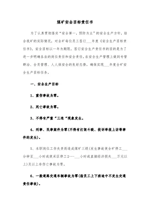煤矿安全目标责任书（2篇）