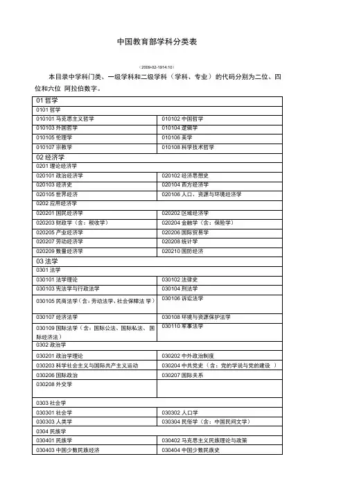 中国教育部学科分类表