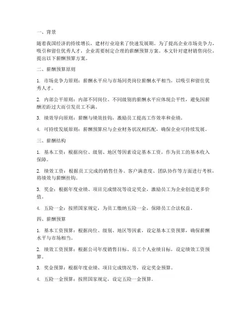 建材销售薪酬预算方案