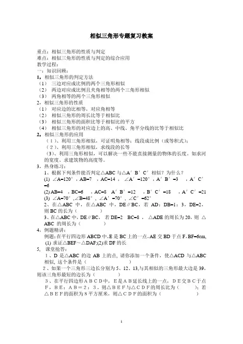 相似三角形专题复习教案