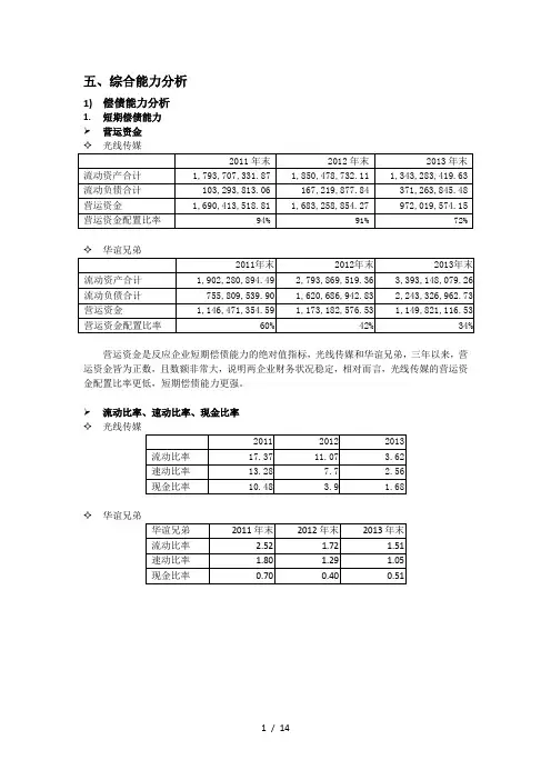 光线传媒和华谊兄弟财务分析