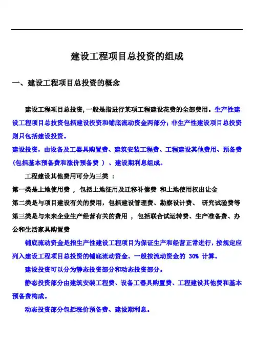 建设工程项目总投资的组成