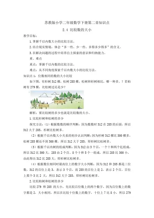 苏教版小学二年级数学下册2.4知识点总结