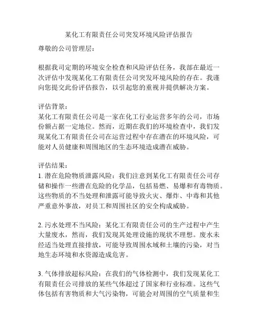 某化工有限责任公司突发环境风险评估报告