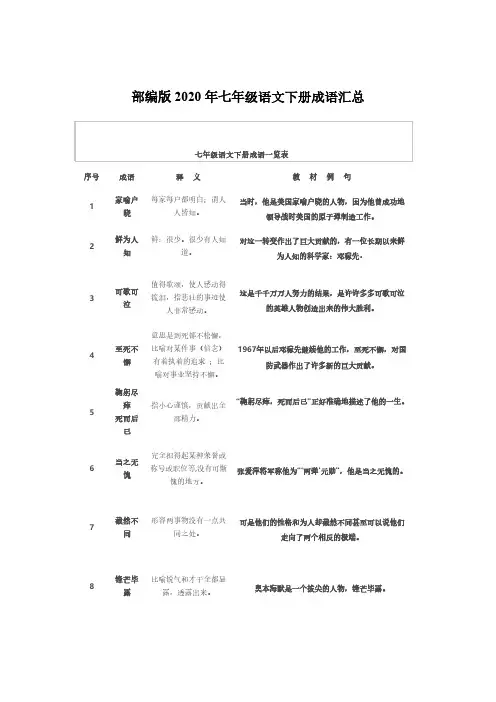 部编版2020年七年级语文下册成语汇总