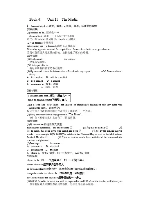 2021-2022年高一英语课件及试卷：Unit 11 The Media知识点