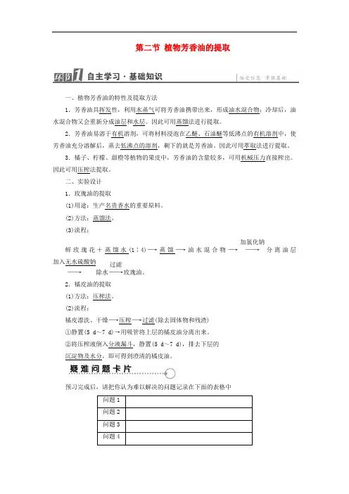 植物芳香油的提取检测-中图版高中生物选修1练习