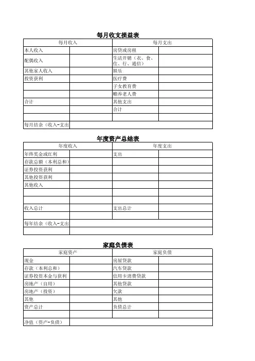 家庭理财工具表