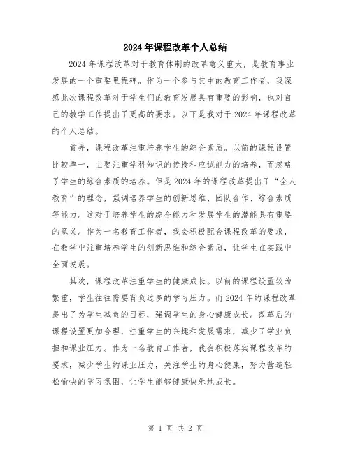 2024年课程改革个人总结
