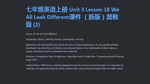 七年级英语上册 Unit 3 Lesson 18 We All Look Different课件 冀