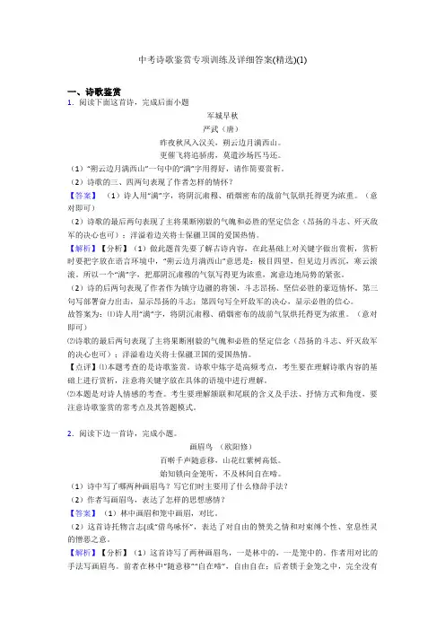 中考诗歌鉴赏专项训练及详细答案(精选)(1)