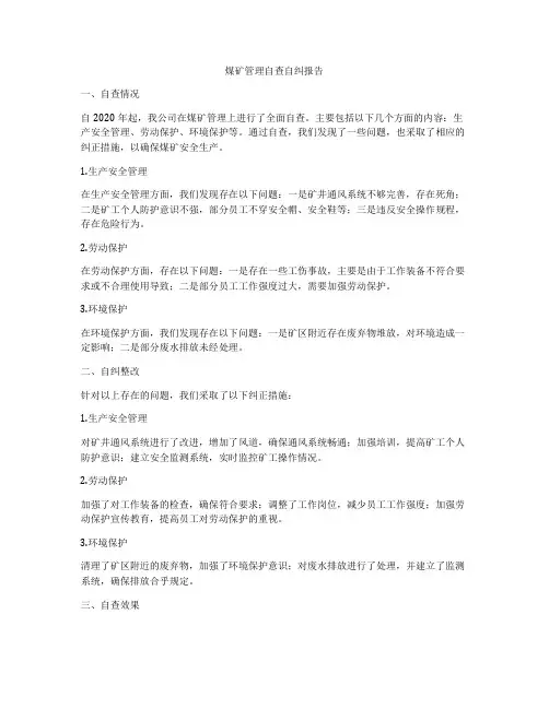 煤矿管理自查自纠报告