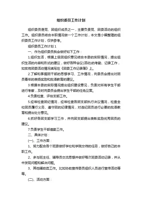 组织委员工作计划