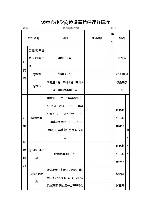 中心小学岗位设置聘任评分标准