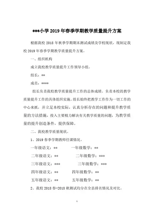小学2019年春季学期教学质量提升方案