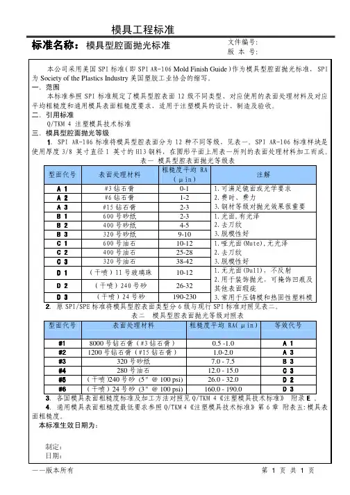 塑胶模具型腔面抛光标准