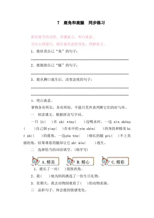 7  鹿角和鹿腿  同步练习(含答案)