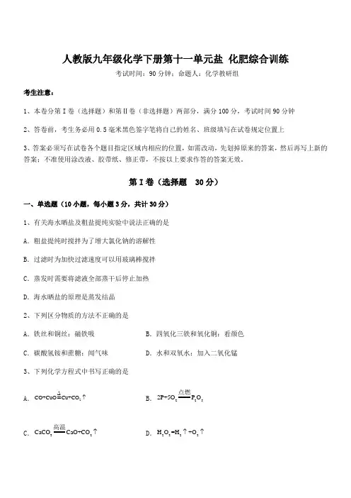 人教版九年级化学下册第十一单元盐 化肥综合训练试卷(含答案详细解析)