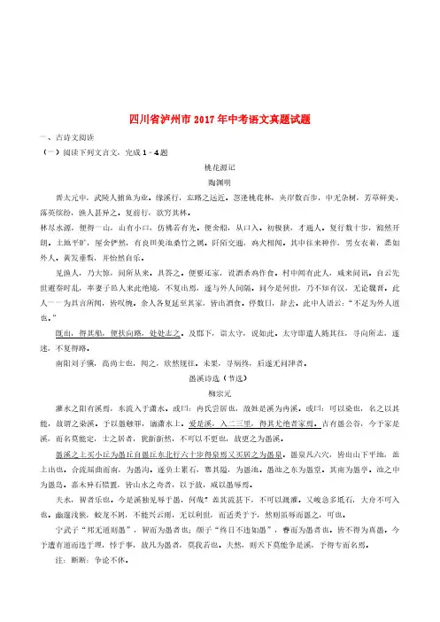 四川省泸州市2017年中考语文真题试题(含解析)