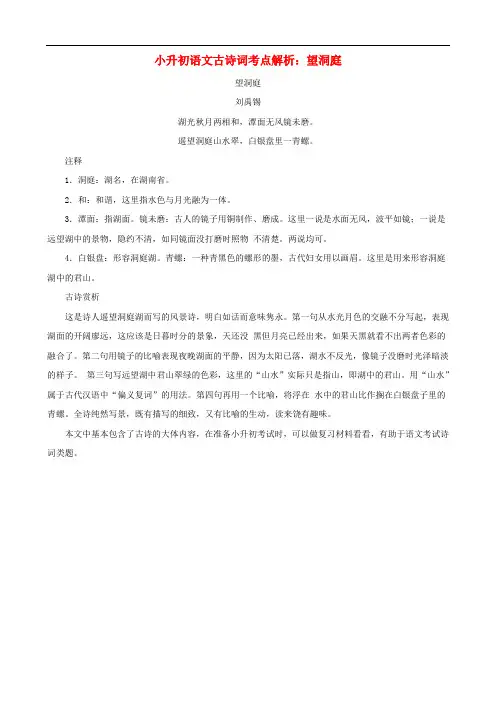 小升初语文古诗词考点解析 望洞庭